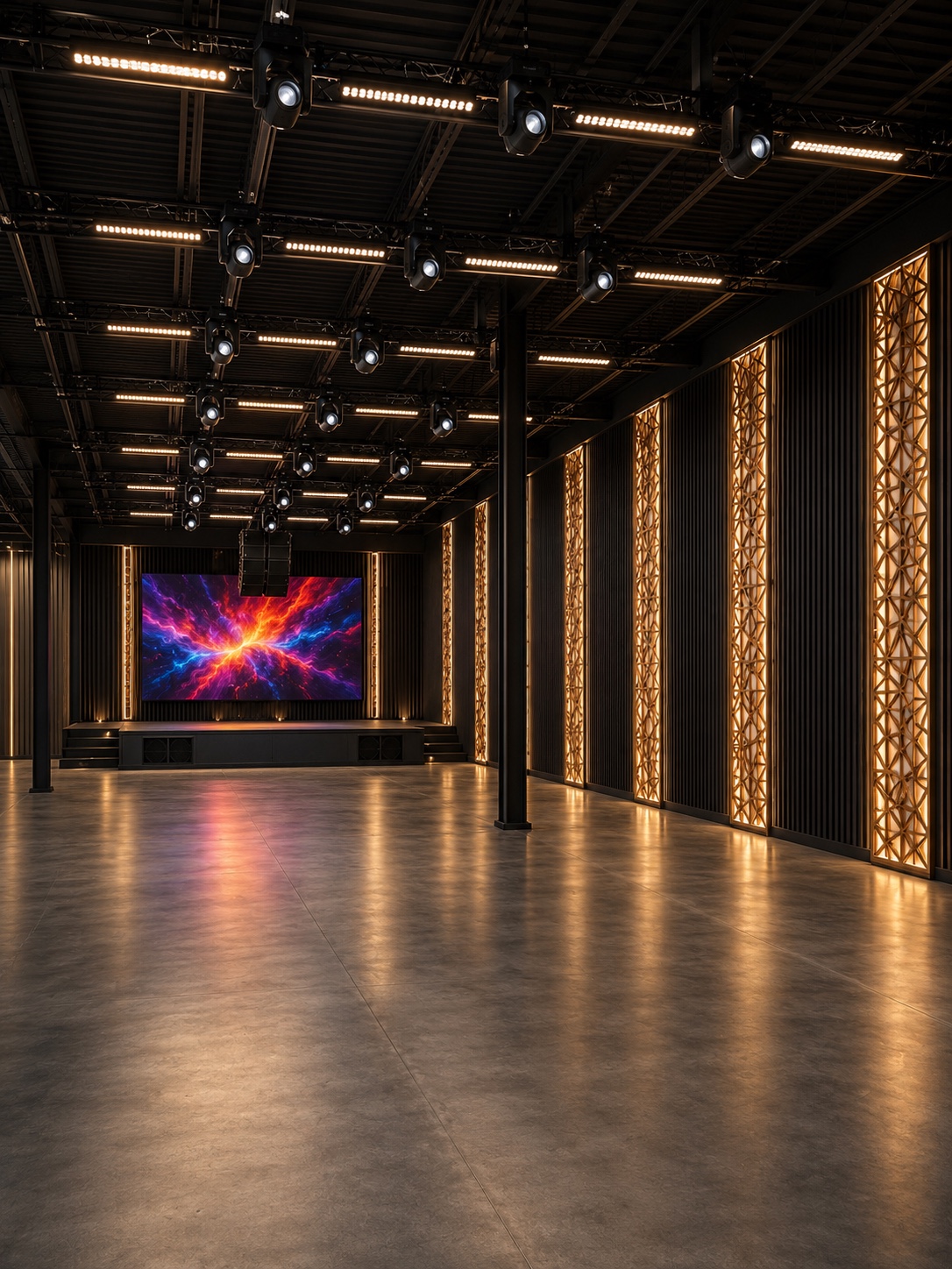 The Link event venue in Carpentersville with architectural lighting and video wall